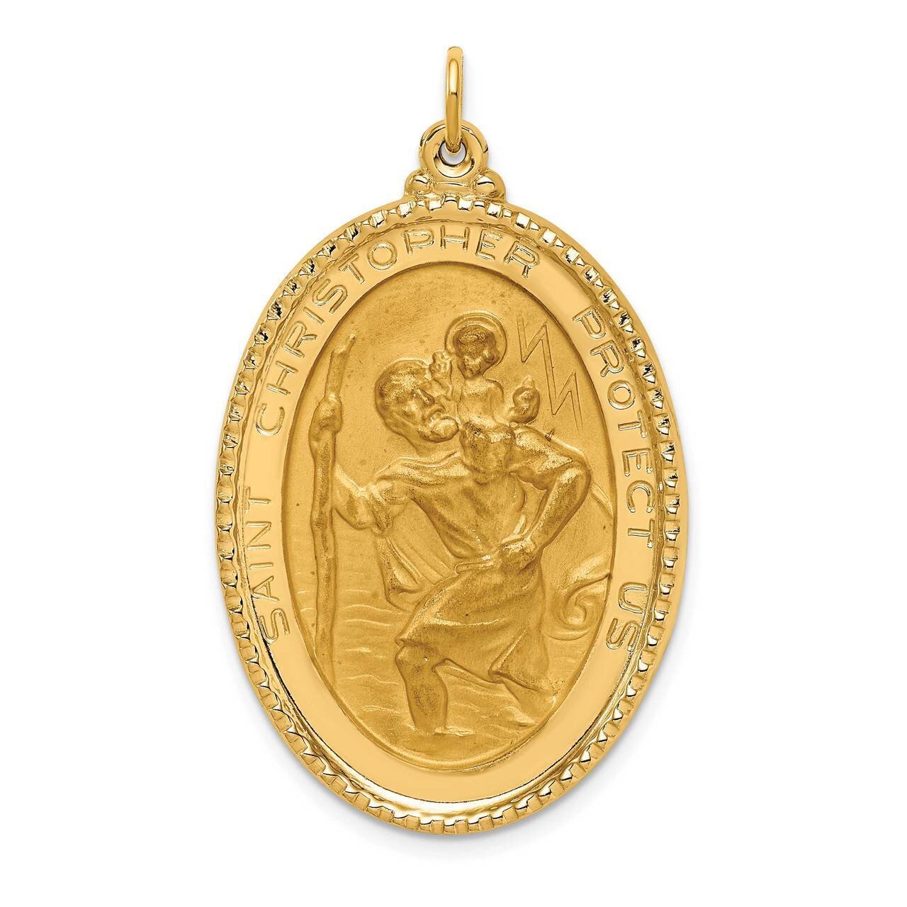 Extra Large Beaded Edge St. Christopher Medal 14k Gold Solid Polished Satin XR1800