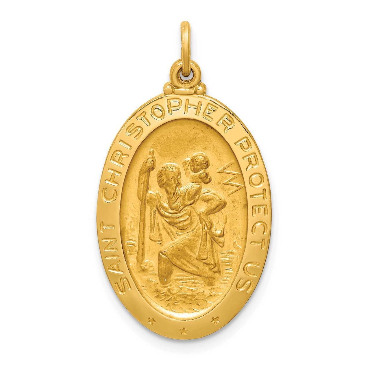Medium Oval St. Christopher Medal 14k Gold Solid Polished Satin XR1802