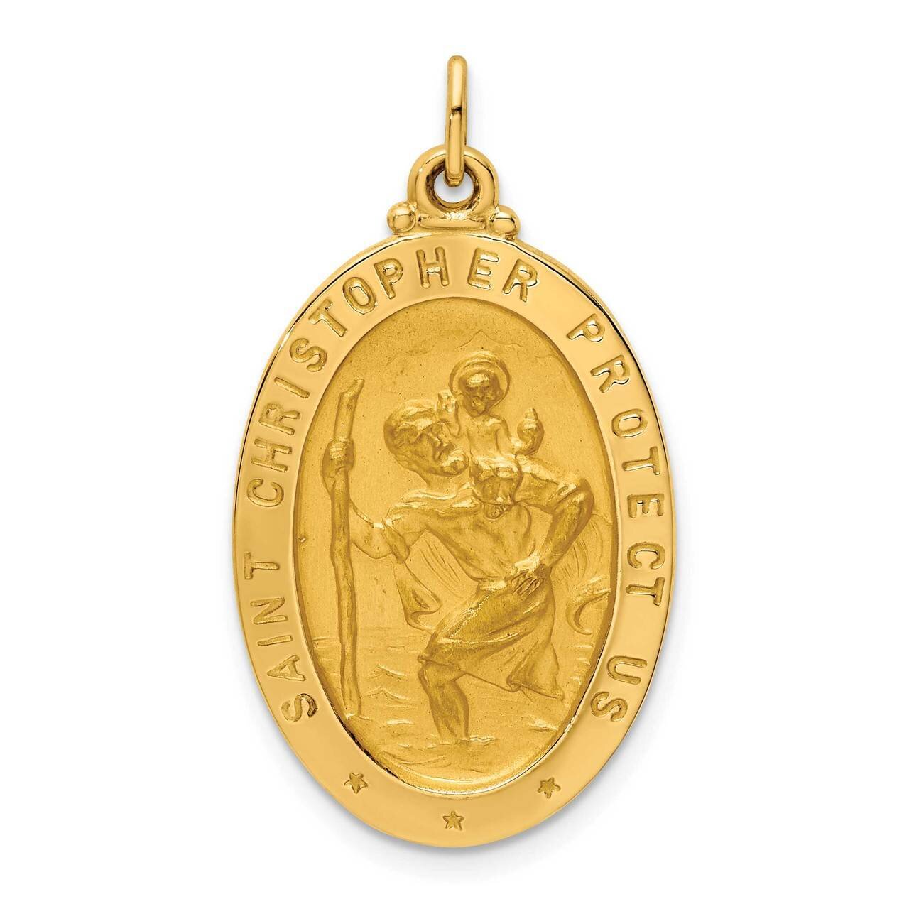 Medium Oval St. Christopher Medal 14k Gold Solid Polished Satin XR1803