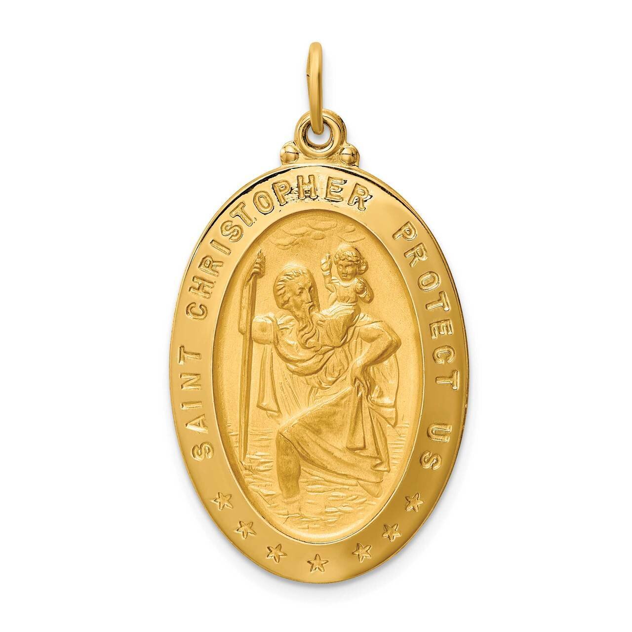 Large Oval St. Christopher Medal 14k Gold Solid Polished Satin XR1804