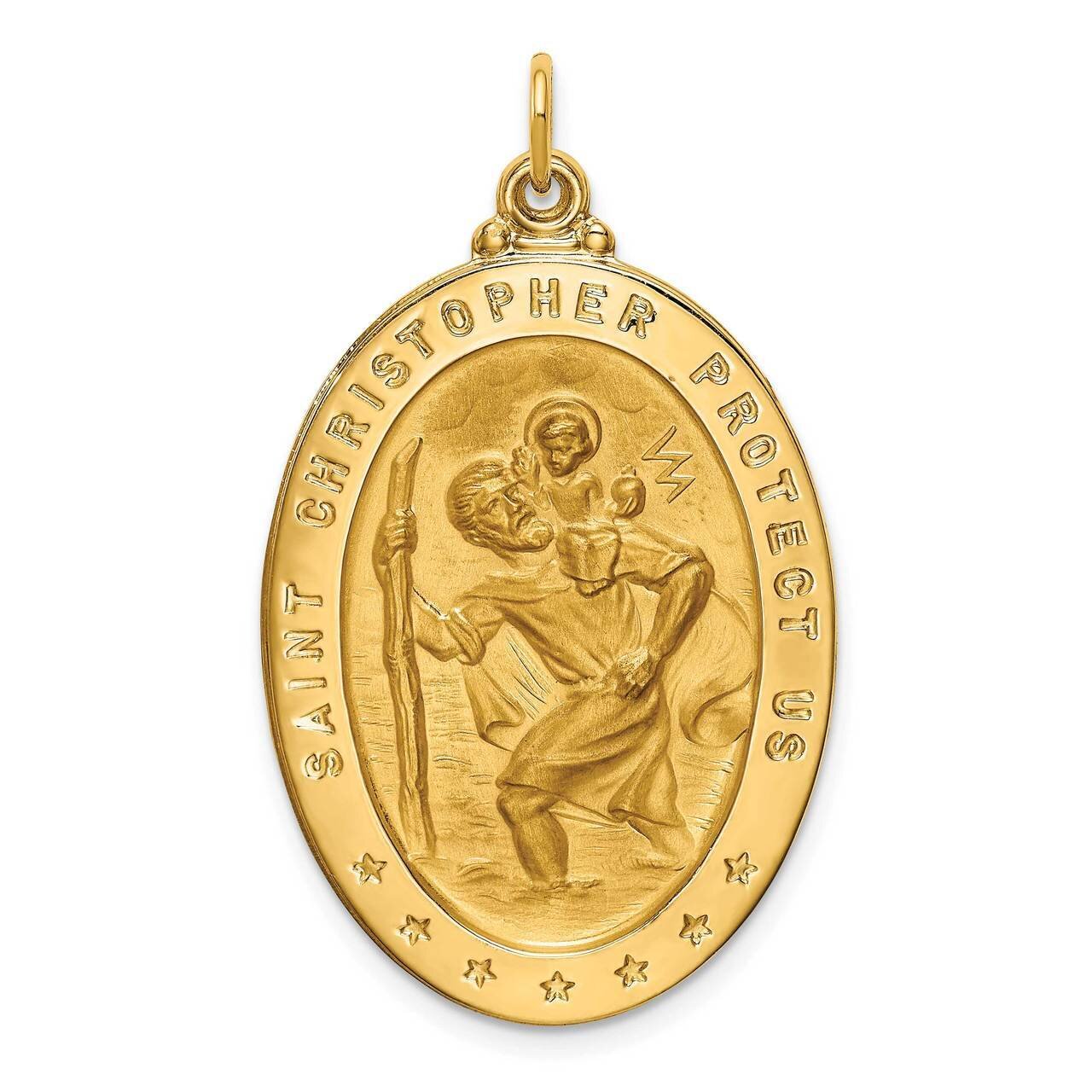 Large Oval St. Christopher Medal 14k Gold Solid Polished Satin XR1805