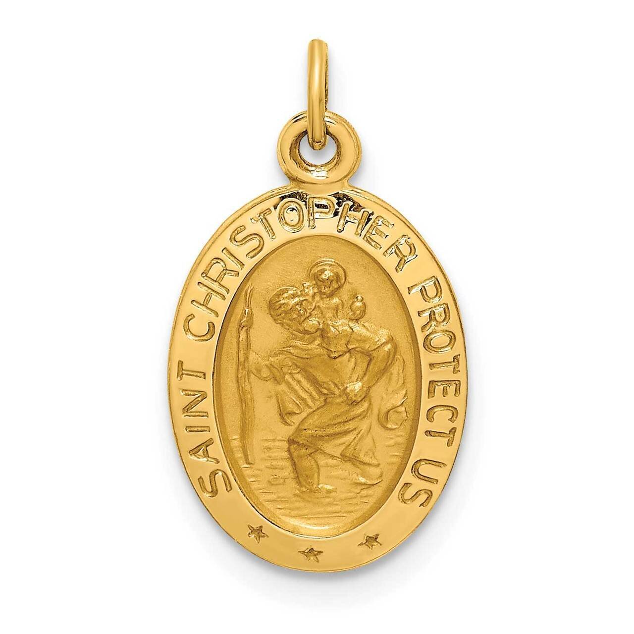 Extra Small Oval St. Christopher Medal 14k Gold Solid Polished Satin XR1806