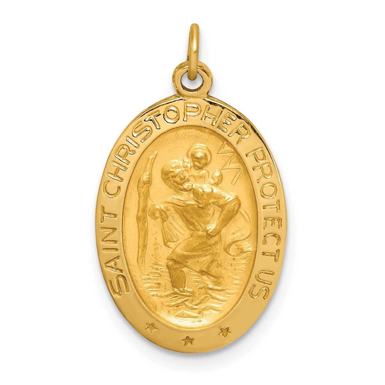 Small Oval St. Christopher Medal 14k Gold Solid Polished Satin XR1807