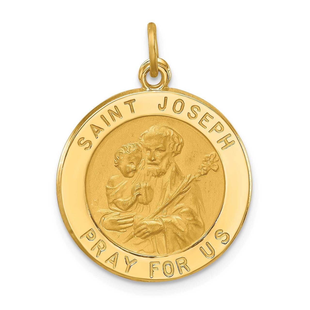 Small Round St. Joseph Medal 14k Gold Solid Polished Satin XR1810