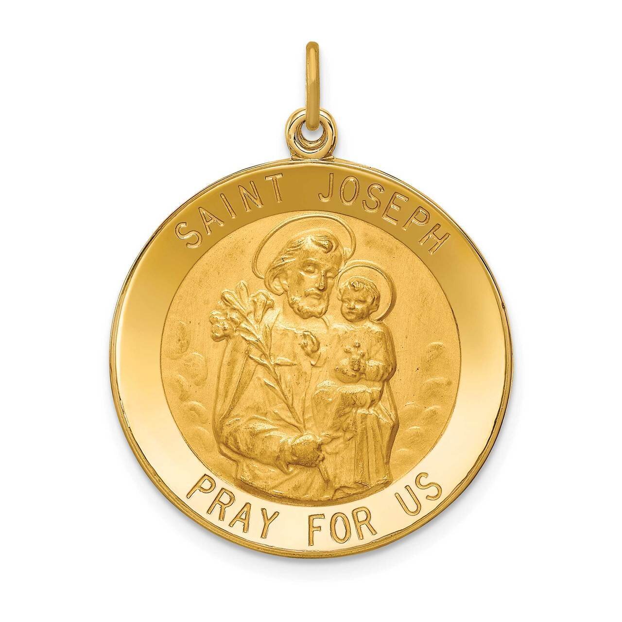 Large Round St. Joseph Medal 14k Gold Solid Polished Satin XR1811