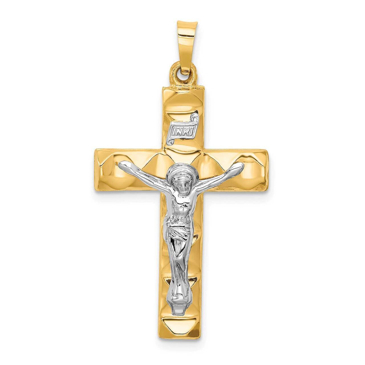 Hollow Polished Textured Latin Crucifix 14k Two-tone Gold XR1852, MPN: XR1852, 883957603728