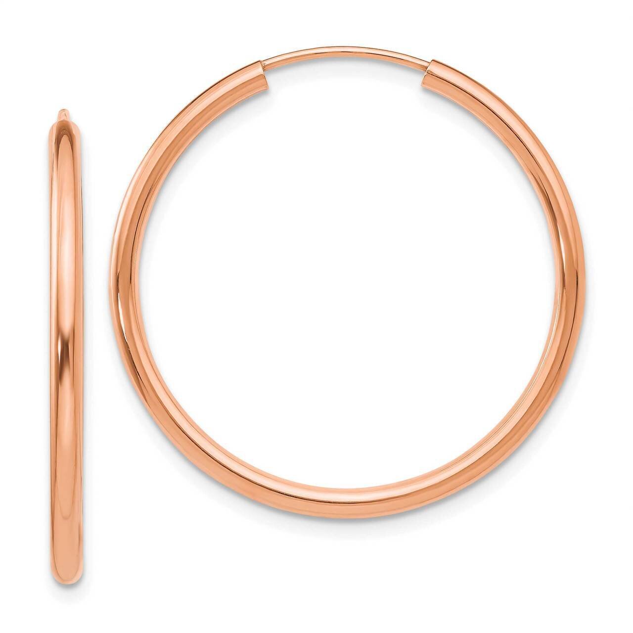 Round Endless 2mm Hoop Earrings 14k Rose Gold Polished XY1250