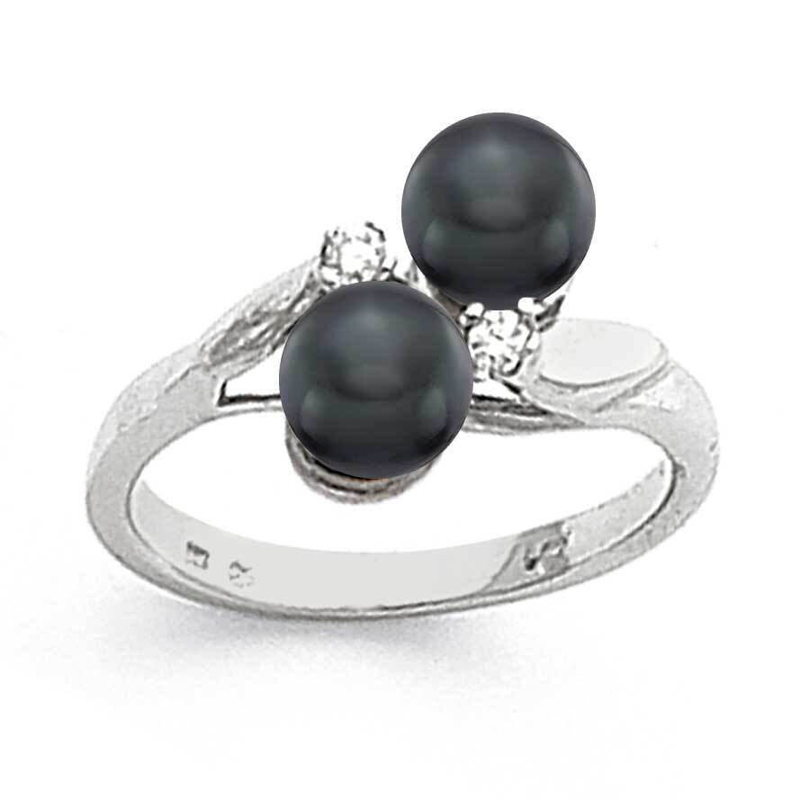 5mm Black Freshwater Cultured Pearl Diamond Ring 14k White Gold Y1880BP_AA, MPN: Y1880BP_AA, 883957…