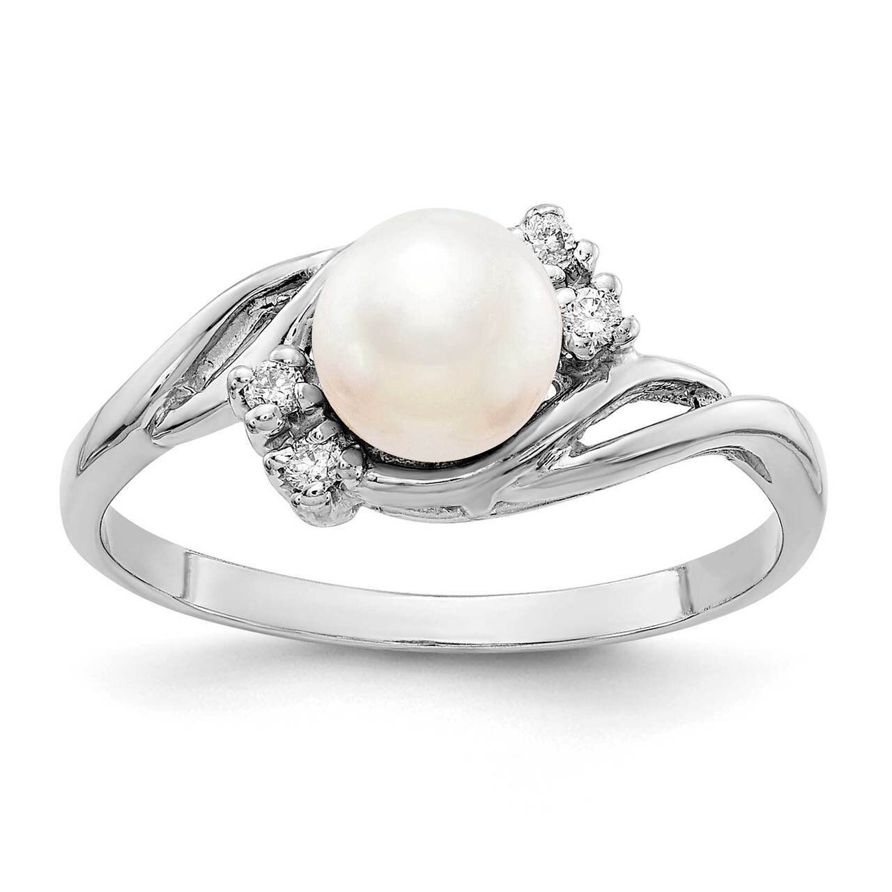 6mm Freshwater Cultured Pearl Diamond Ring 14k White Gold Y1922PL_AA