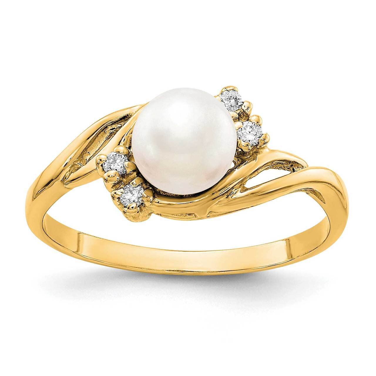 Gold 6mm Freshwater Cultured Pearl Diamond Ring 14k Gold Y1923PL_AA