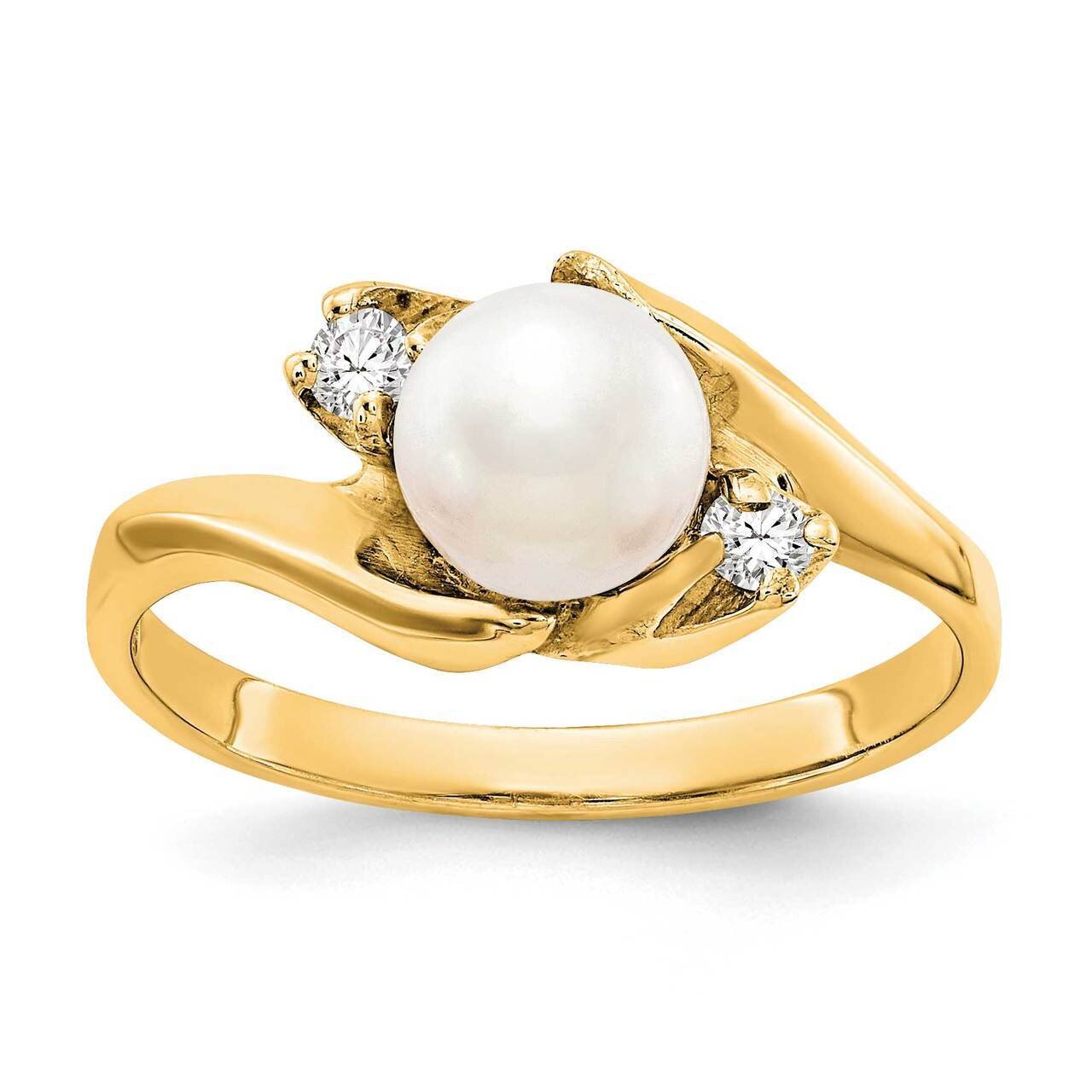 6mm Freshwater Cultured Pearl Diamond Ring 14k Gold Y1932PL_AA