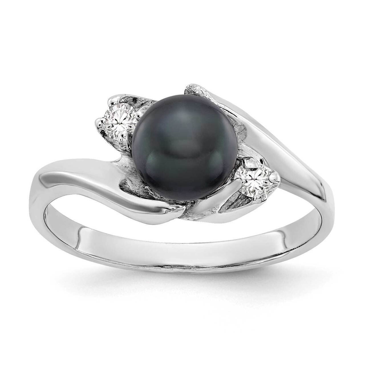 6mm Black Freshwater Cultured Pearl Diamond Ring 14k White Gold Y1933BP_AA, MPN: Y1933BP_AA, 883957…