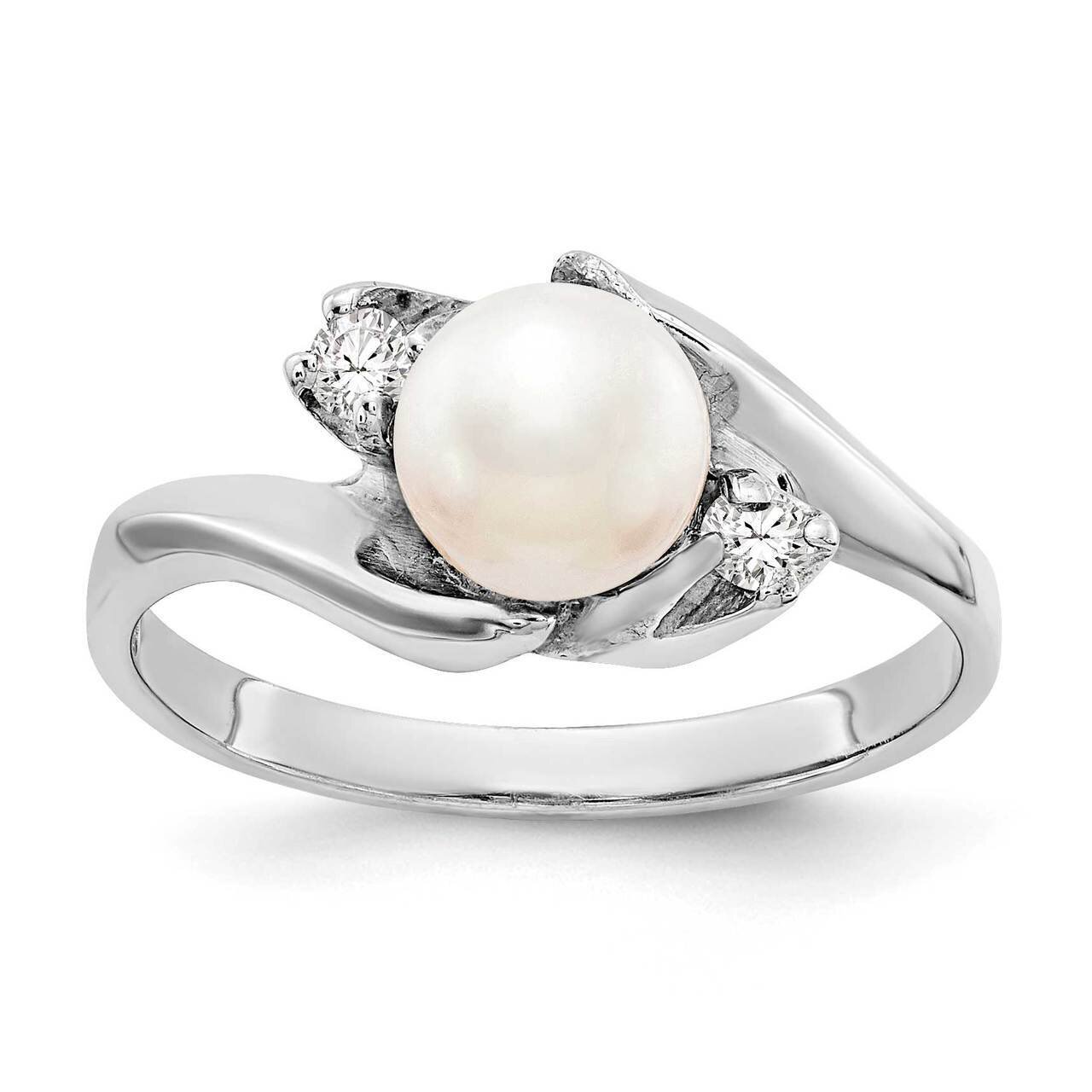 6mm Freshwater Cultured Pearl Diamond Ring 14k White Gold Y1933PL_AA