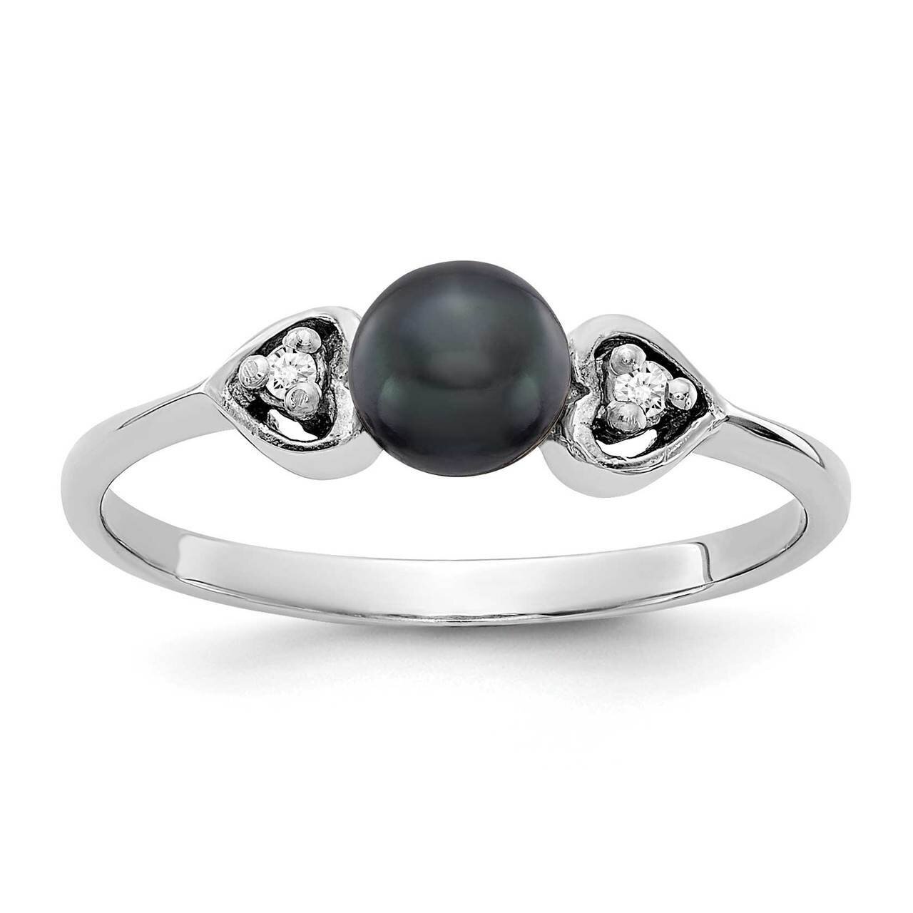 4.5mm Black Freshwater Cultured Pearl Diamond Ring 14k White Gold Y1937BP_AA