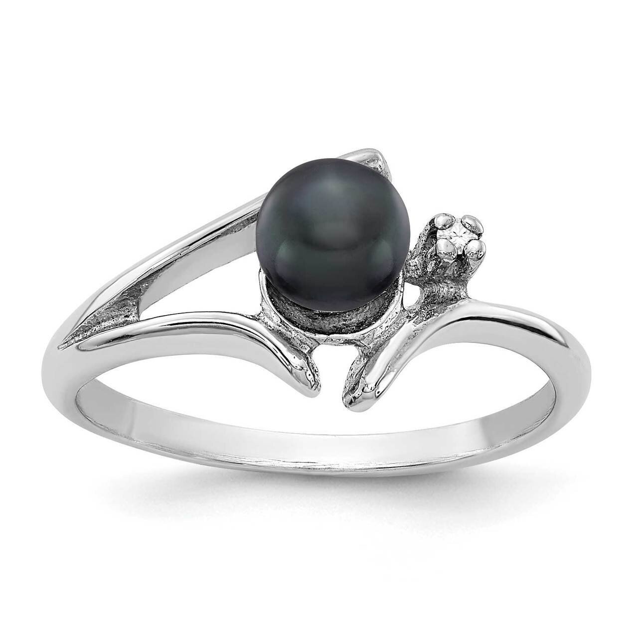 5mm Black Freshwater Cultured Pearl Diamond Ring 14k White Gold Y1947BP_AA
