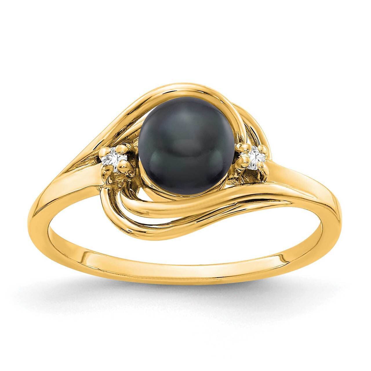 5.5mm Black Freshwater Cultured Pearl Diamond Ring 14k Gold Y1968BP_AA, MPN: Y1968BP_AA, 8839570747…