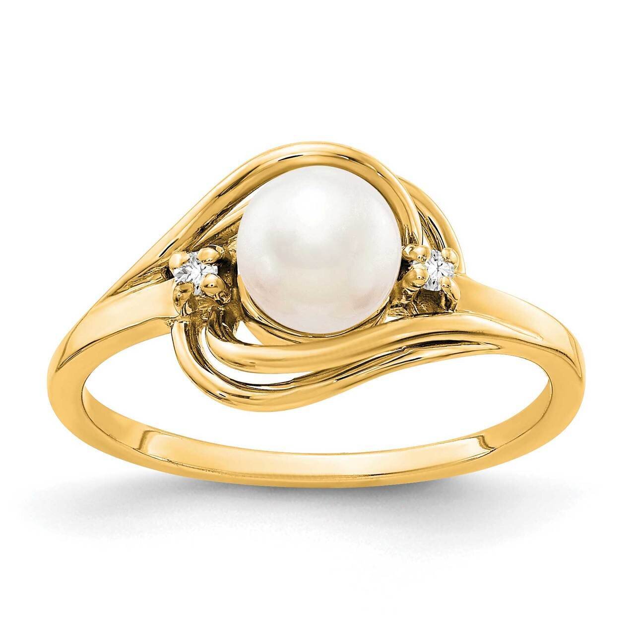 5.5mm Freshwater Cultured Pearl Diamond Ring 14k Gold Y1968PL_AA, MPN: Y1968PL_AA, 883957075051