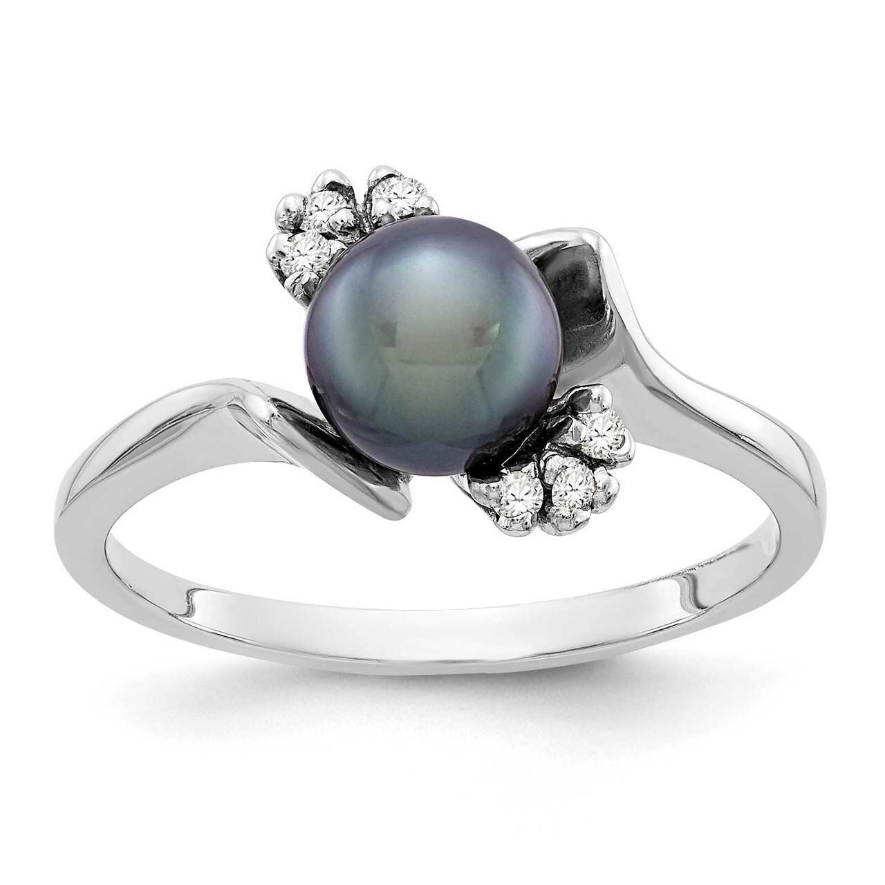 6mm Black Freshwater Cultured Pearl Diamond Ring 14k White Gold Y2015BP_AA, MPN: Y2015BP_AA, 886774…