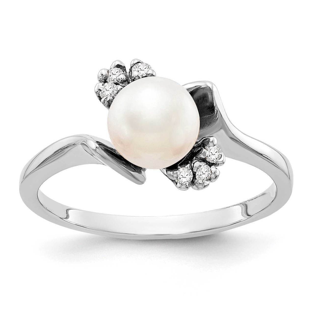 6mm Freshwater Cultured Pearl Diamond Ring 14k White Gold Y2015PL_AA