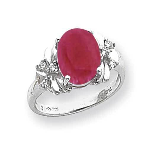 10x8mm Oval Created Ruby Diamond Ring 14k White Gold Y2240CR_AA