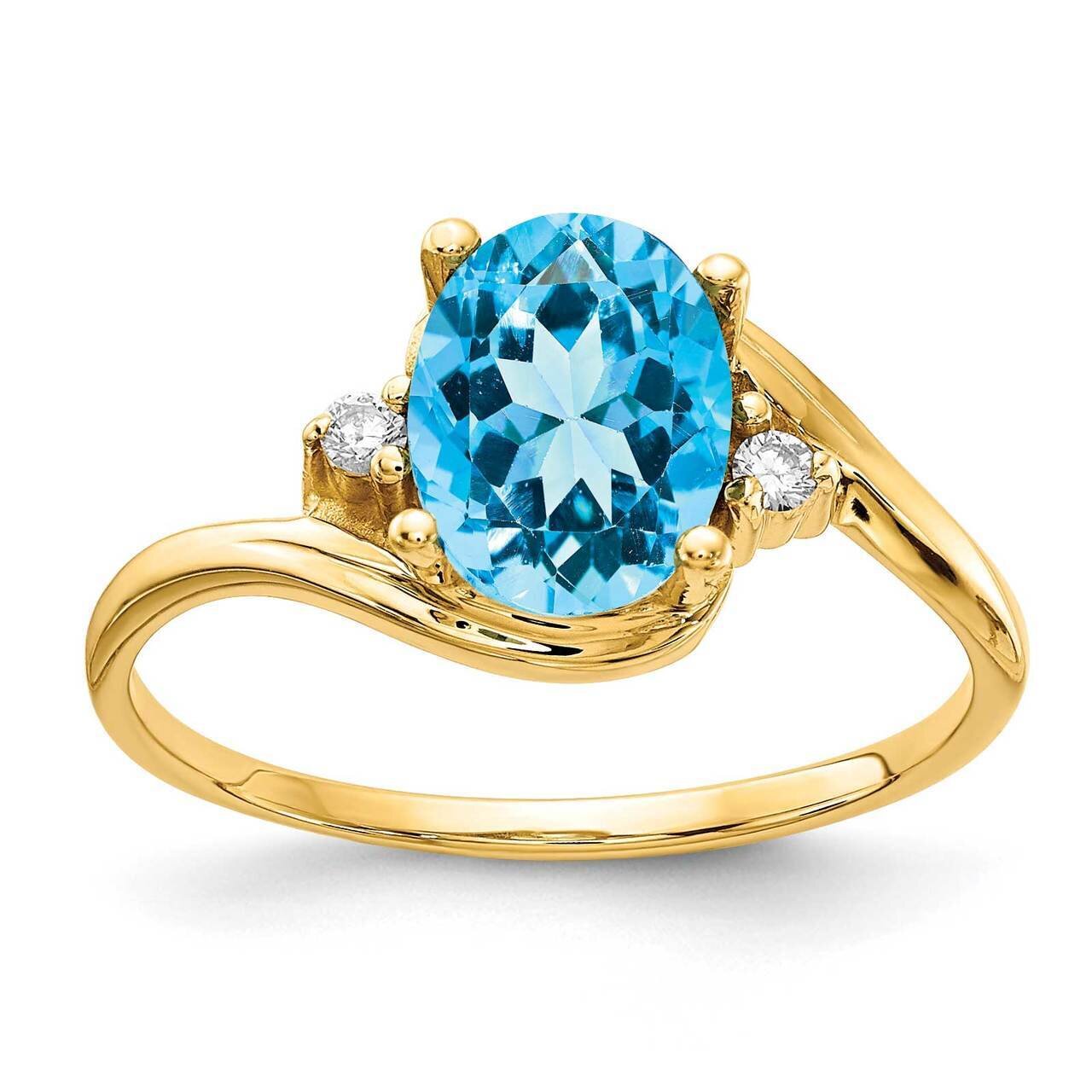 8x6mm Oval Blue Topaz Checker Diamond Ring 14k Gold Y2245BT_AA, MPN: Y2245BT_AA, 883957615868