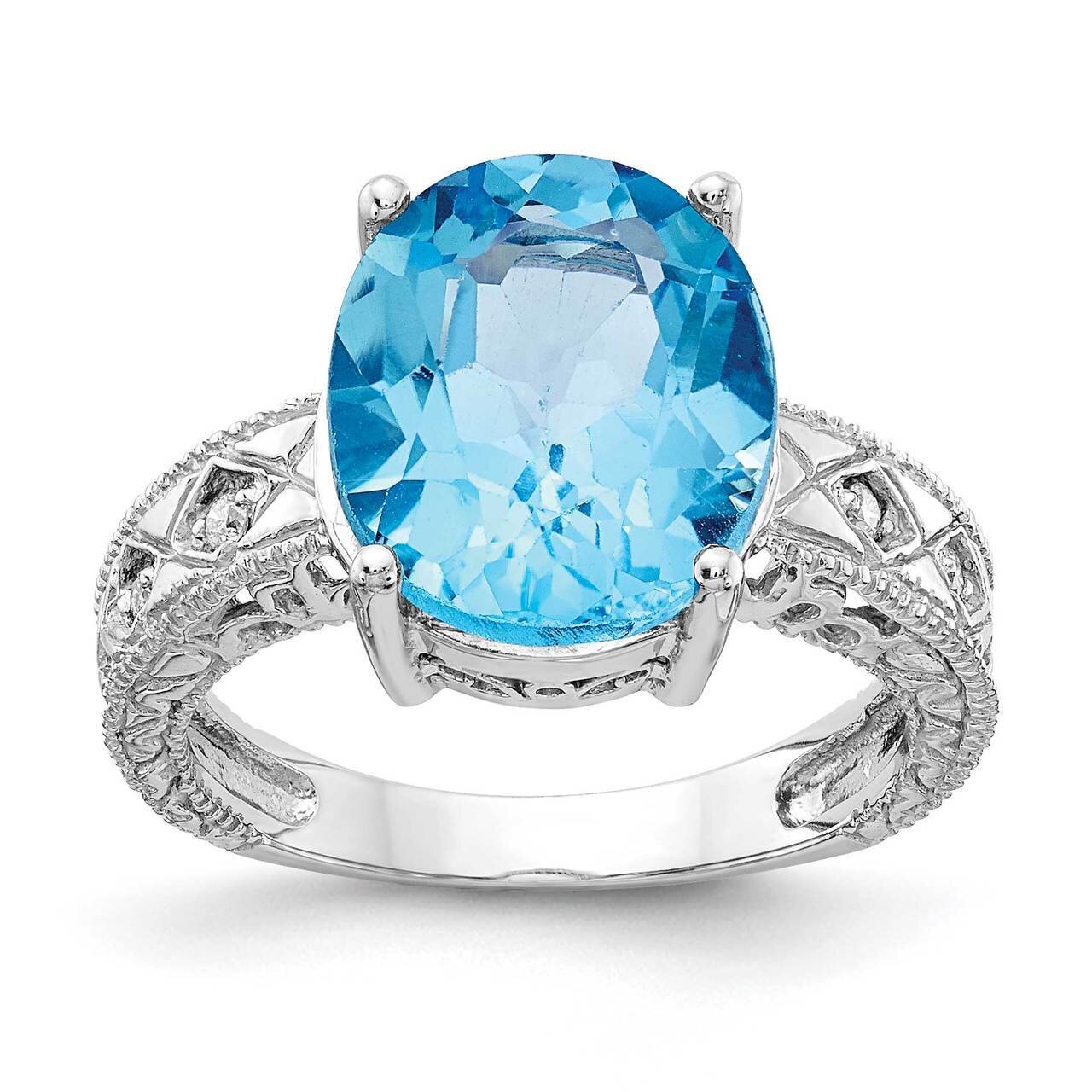 12x10mm Oval Blue Topaz Checker Diamond Ring 14k White Gold Y2271BT_AA, MPN: Y2271BT_AA, 8839577113…