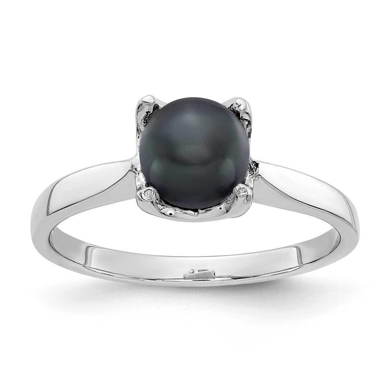 6mm Black Freshwater Cultured Pearl Ring 14k White Gold Y4312BP