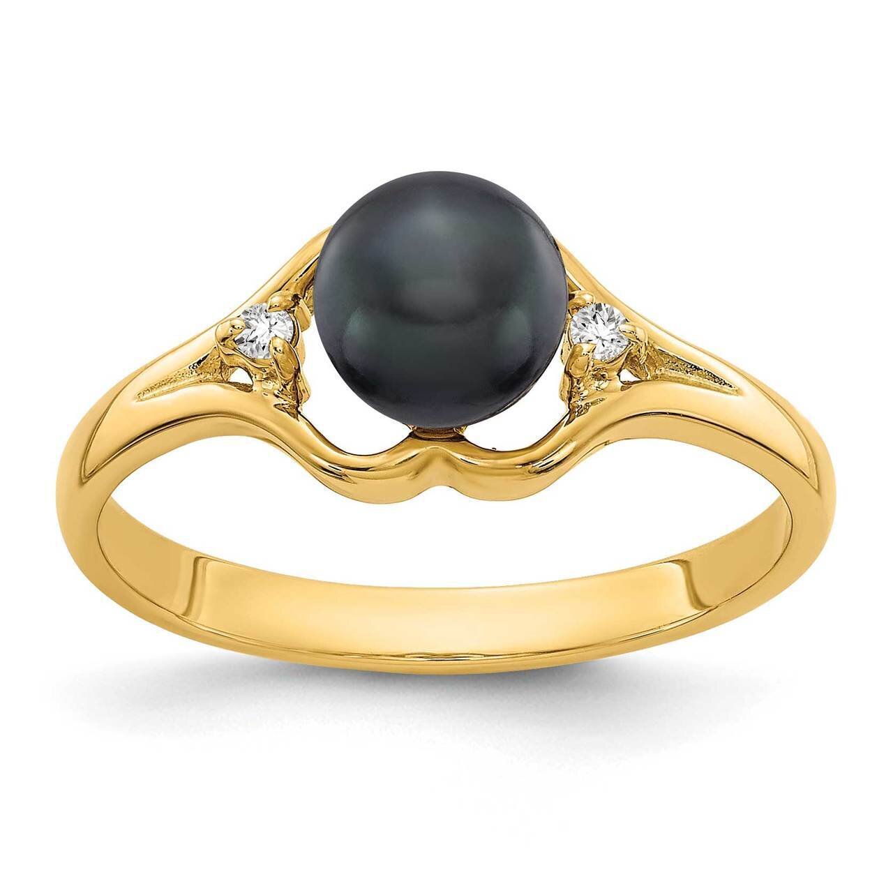 6mm Black Freshwater Cultured Pearl Diamond Ring 14k Gold Y4337BP_AA, MPN: Y4337BP_AA, 883957085623