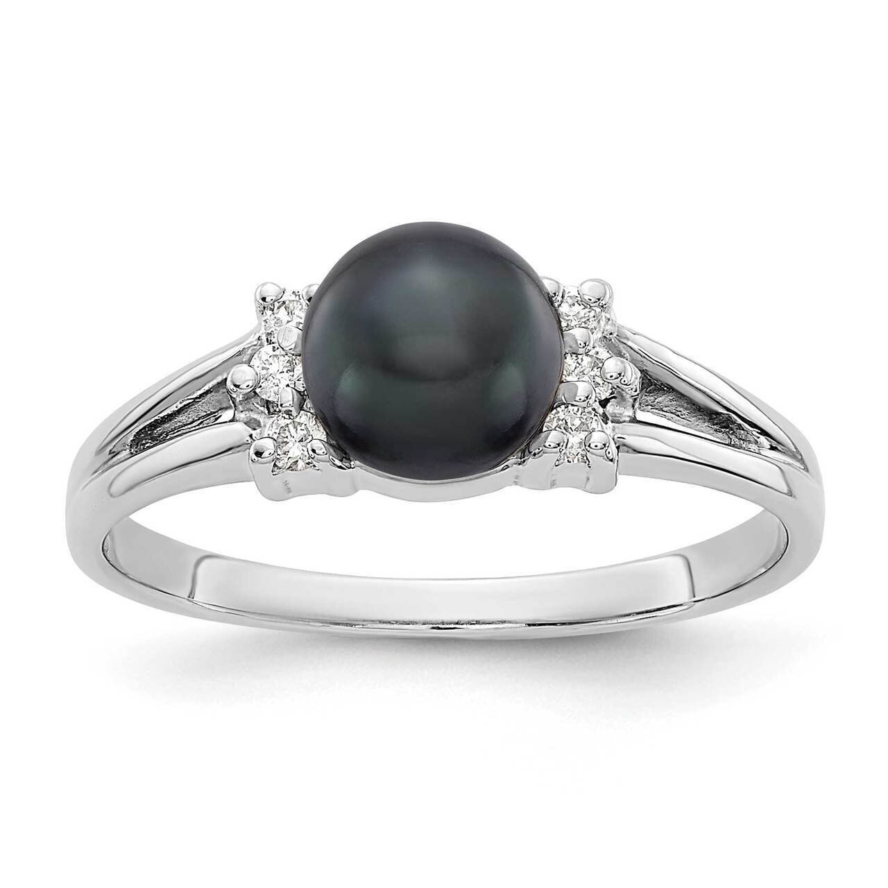 6mm Black Freshwater Cultured Pearl Diamond Ring 14k White Gold Y4345BP_AA, MPN: Y4345BP_AA, 883957…