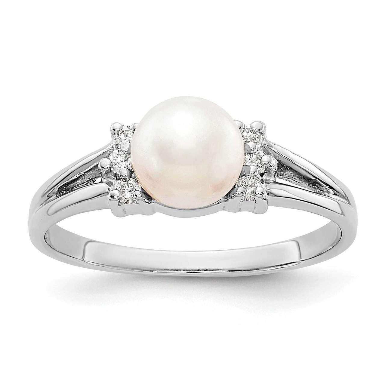 6mm Freshwater Cultured Pearl Diamond Ring 14k White Gold Y4345PL_AA