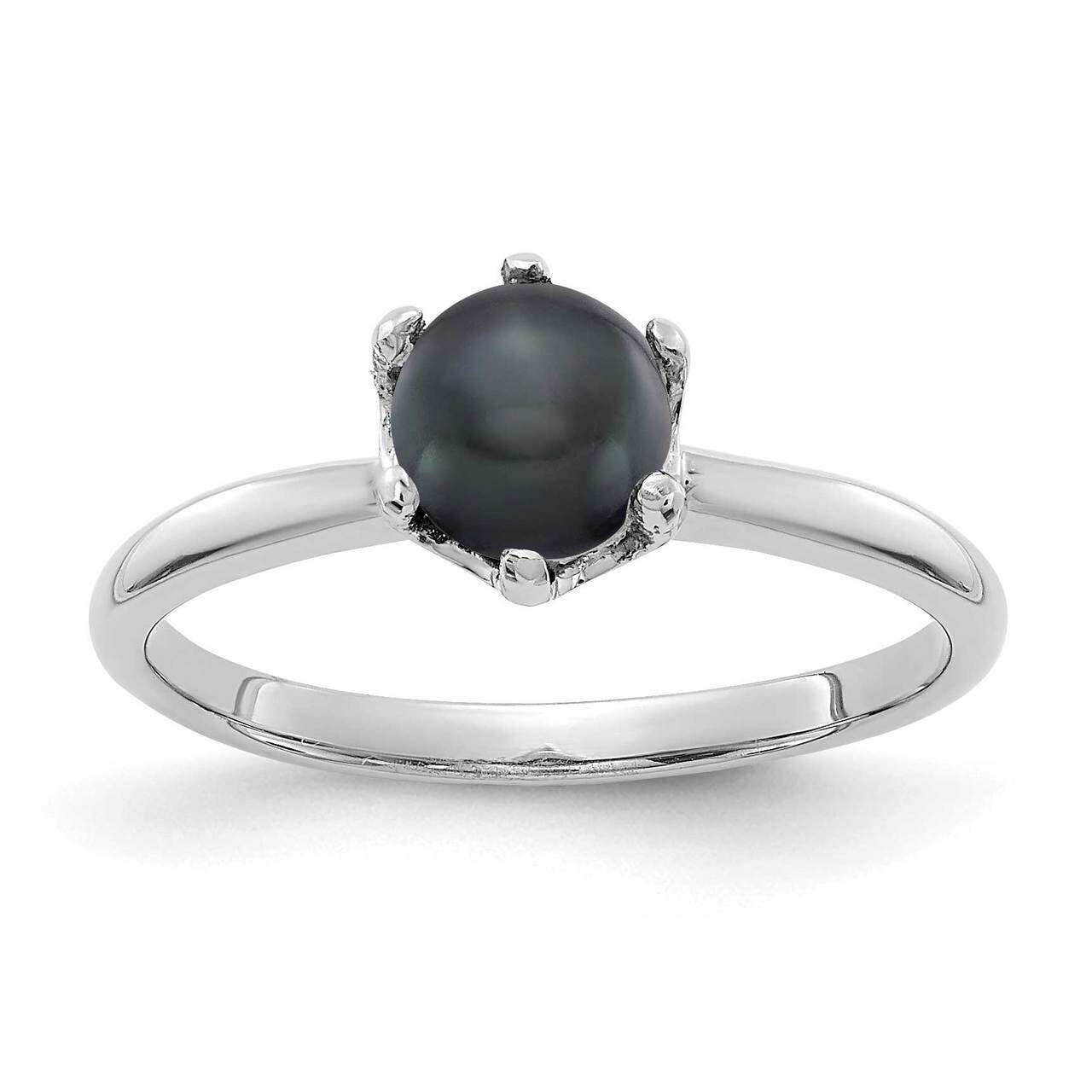 5.5mm Black Freshwater Cultured Pearl Ring 14k White Gold Y4353BP