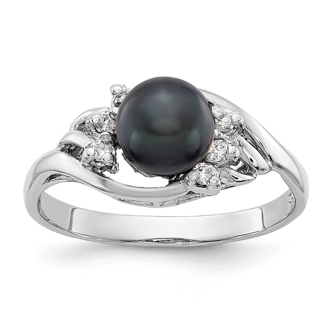 6mm Black Freshwater Cultured Pearl Diamond Ring 14k White Gold Y4362BP_AA, MPN: Y4362BP_AA, 883957…