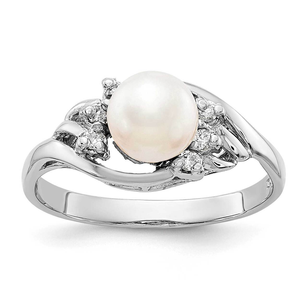 6mm Freshwater Cultured Pearl Diamond Ring 14k White Gold Y4362PL_AA