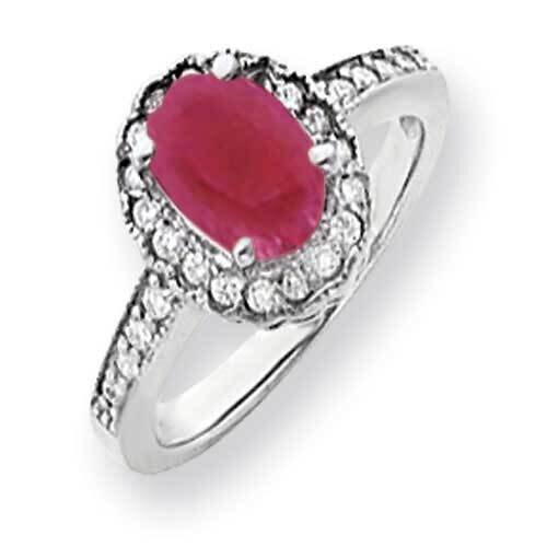 8x6mm Oval Created Ruby Diamond Ring 14k White Gold Y4420CR_AA