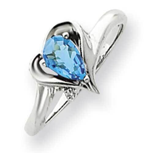 6x4mm Pear Blue Topaz Checker Diamond Ring 14k White Gold Y4560BC_AA, MPN: Y4560BC_AA, 883957452432