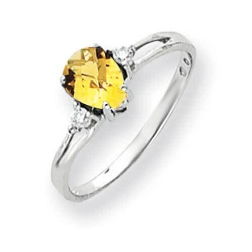 7x5mm Pear Citrine Checker Diamond Ring 14k White Gold Y4626CC_AA, MPN: Y4626CC_AA, 883957471297