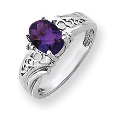 8x6mm Oval Amethyst Checker Diamond Ring 14k White Gold Y4684AC_AA, MPN: Y4684AC_AA, 883957592312