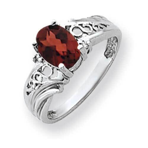 8x6mm Oval Garnet Checker Diamond Ring 14k White Gold Y4684GC_AA, MPN: Y4684GC_AA, 883957593180
