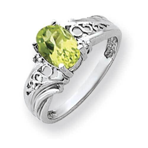 8x6mm Oval Peridot Checker Diamond Ring 14k White Gold Y4684PC_AA, MPN: Y4684PC_AA, 883957593401