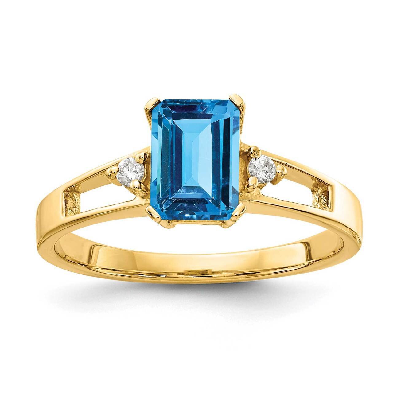 7x5mm Emerald Cut Blue Topaz Diamond Ring 14k Gold Y4757BT_AA