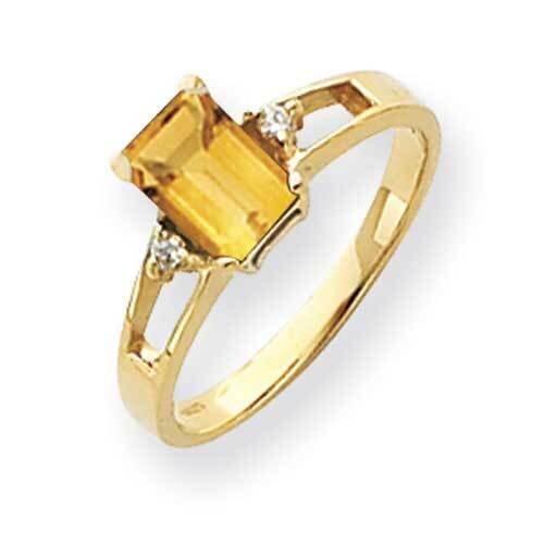 7x5mm Emerald Cut Citrine Diamond Ring 14k Gold Y4757CI_AA, MPN: Y4757CI_AA, 883957664187