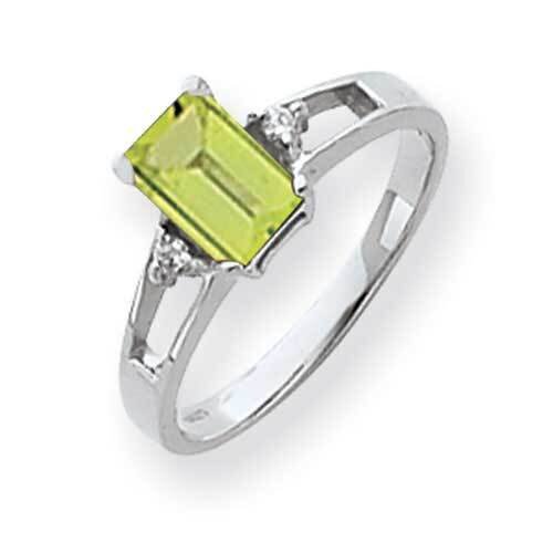 7x5mm Emerald Cut Peridot Diamond Ring 14k White Gold Y4758PE_AA, MPN: Y4758PE_AA, 883957669373