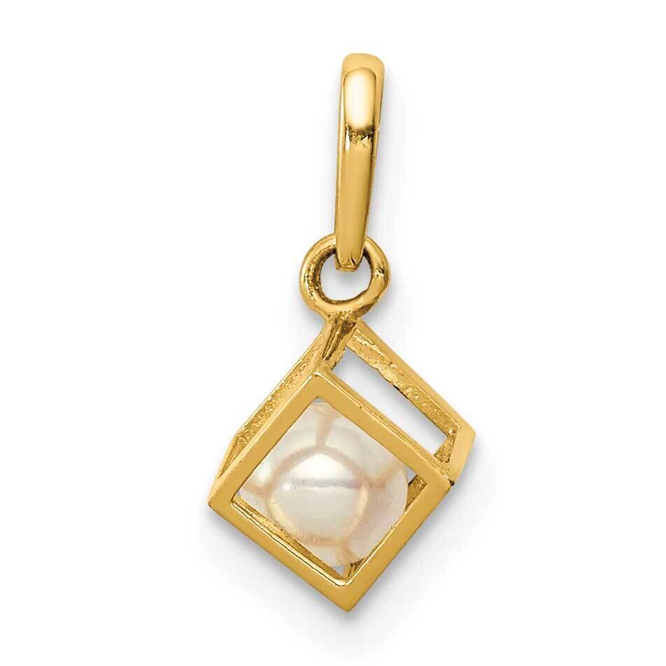 Square with Freshwater Cultured Pearl Pendant 14k Gold YC1374