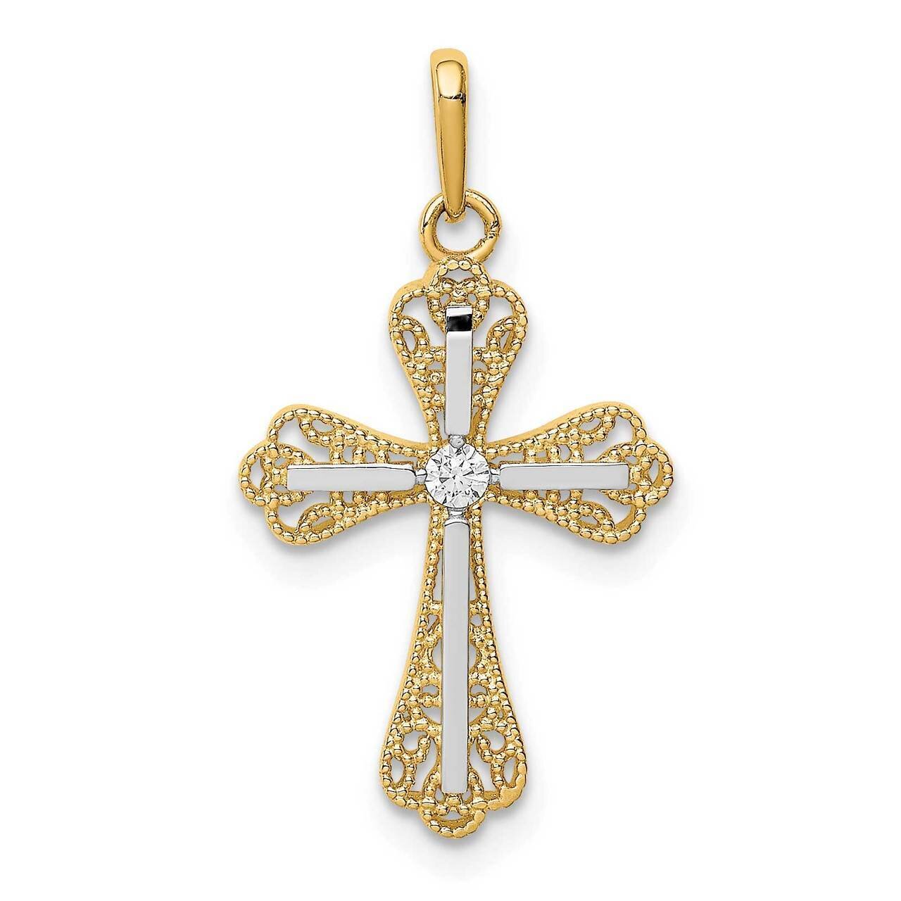 Cross Pendant 14k Gold &amp; White Rhodium CZ Diamond YC1375, MPN: YC1375, 883957935980