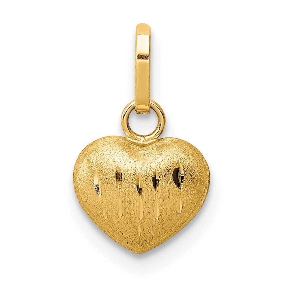 Reversible Satin &amp; Diamond-cut Puffed Heart Charm 14k Gold YC1386