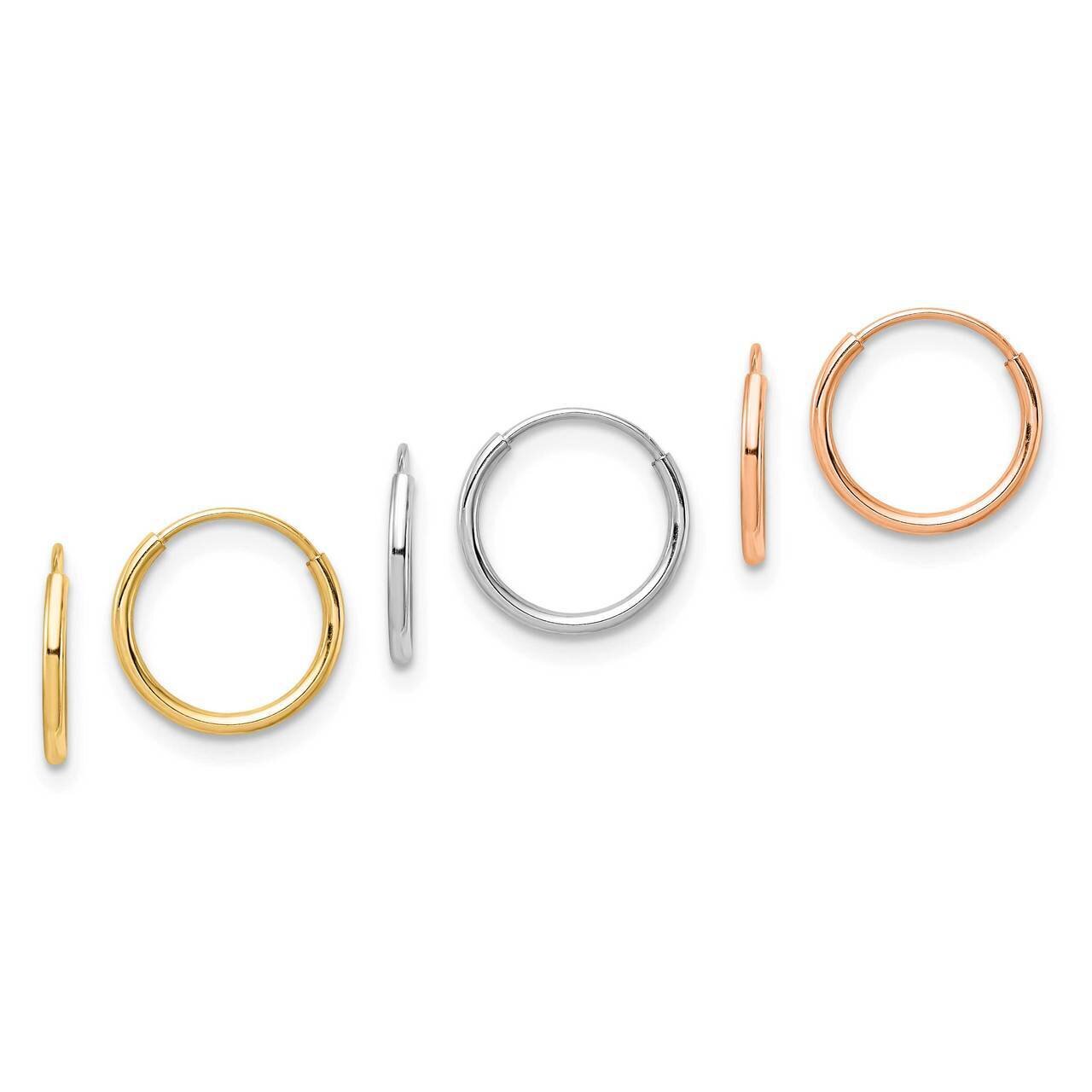 3-pair Hoop Earrings Set 14k Tri-Color Gold YE1835