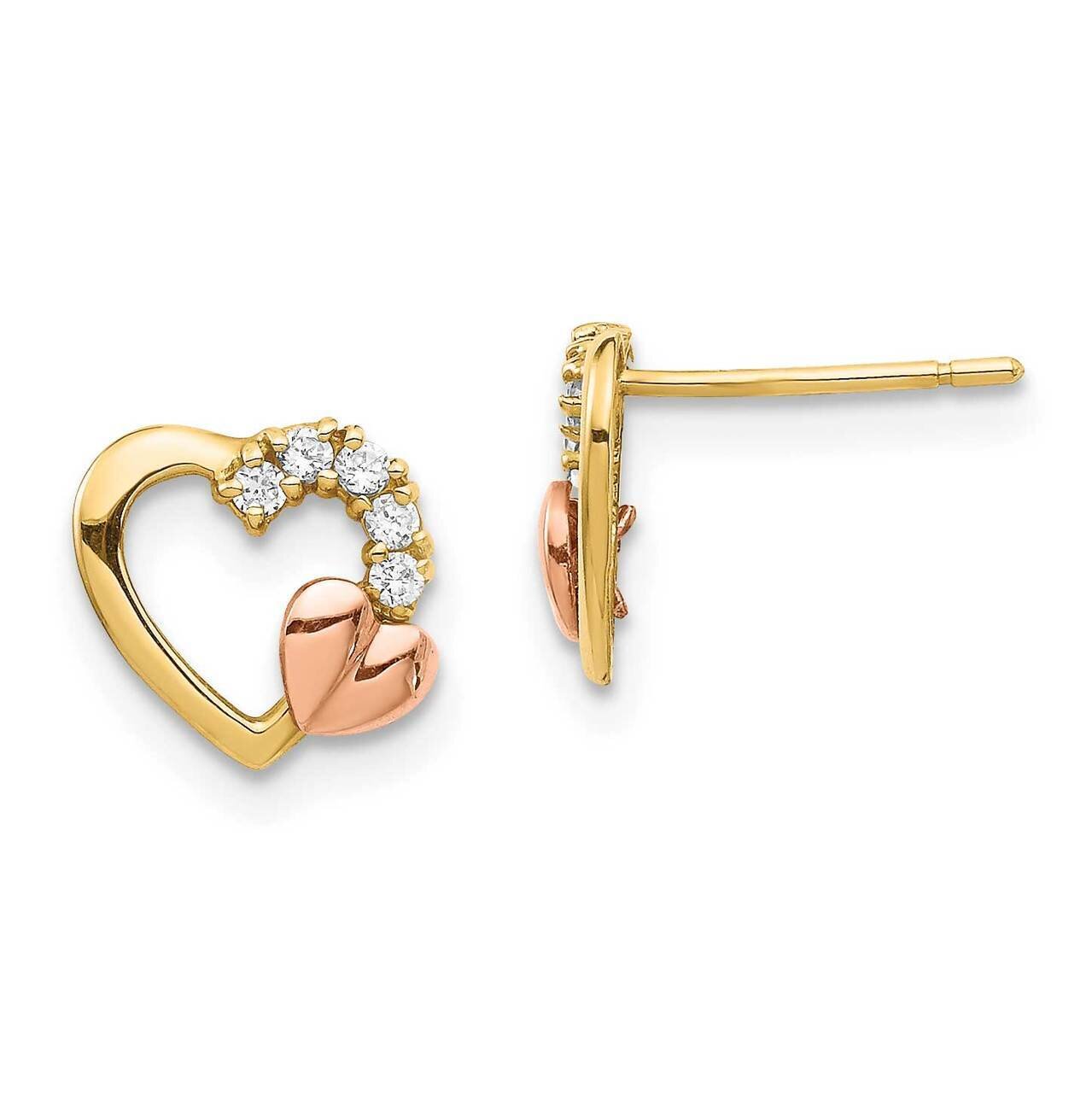 Heart Post Earrings 14k Two-tone Gold CZ Diamond YE1868, MPN: YE1868, 883957833514