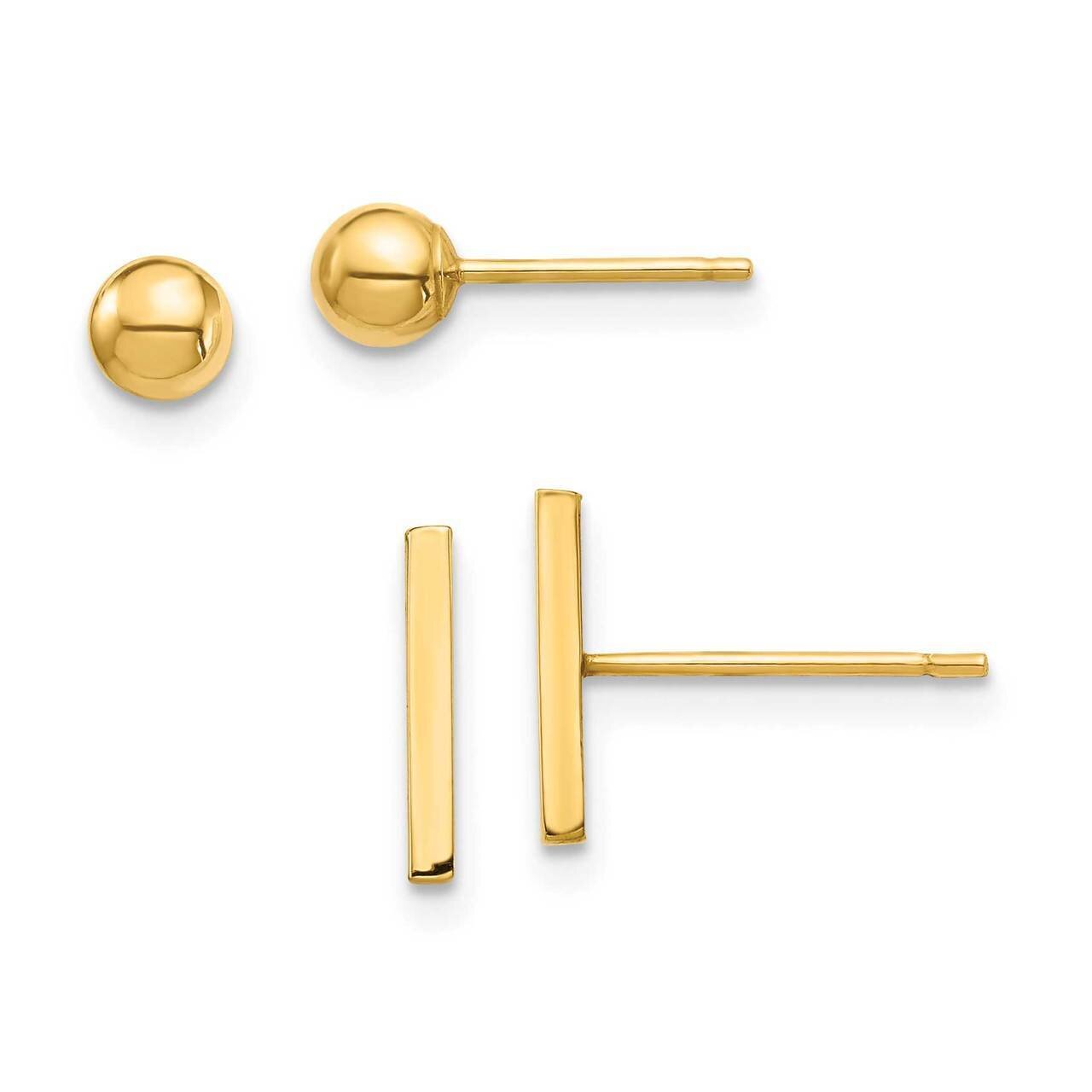 Bar and Ball Post Earrings Set 14k Gold YE1874, MPN: YE1874, 716838297320