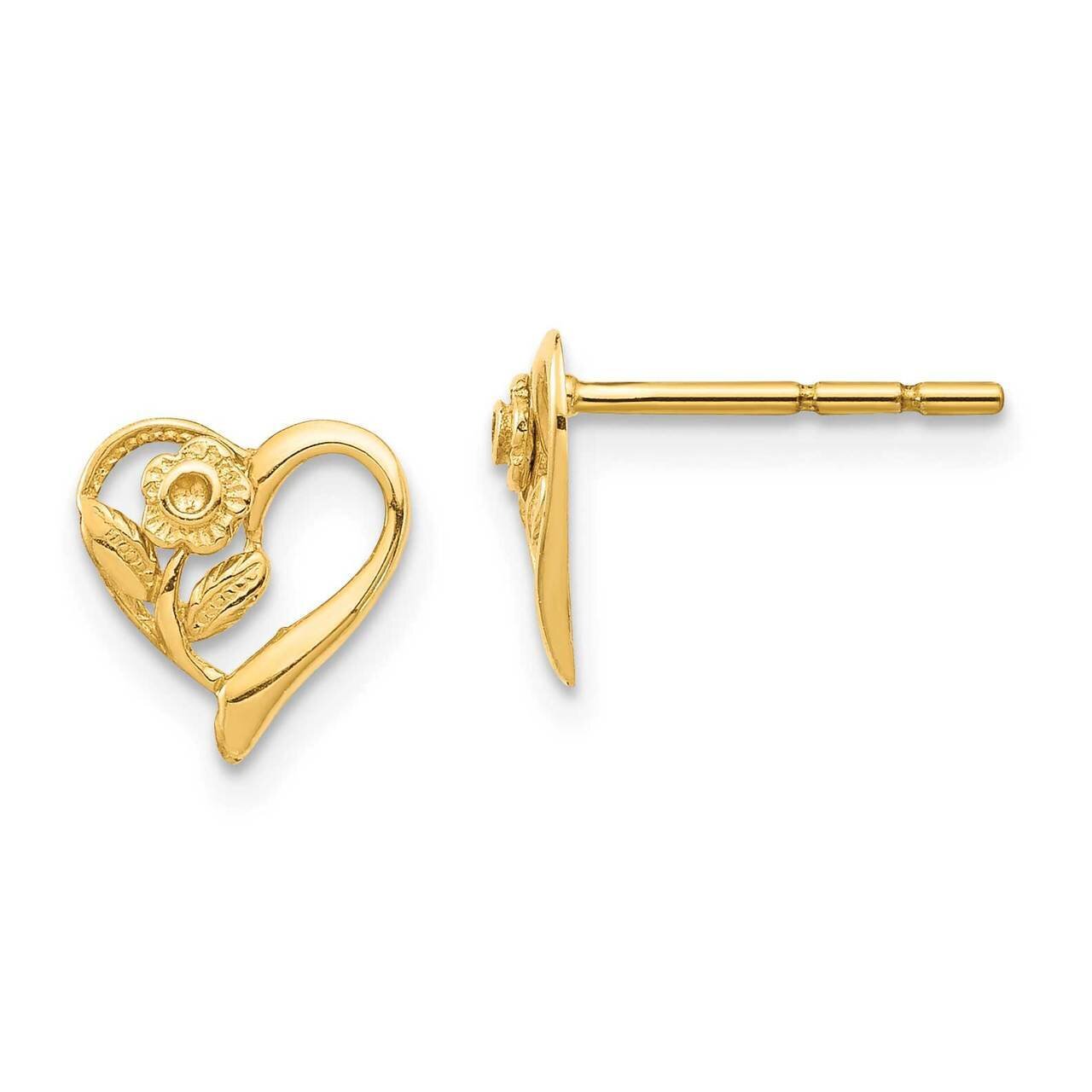 Heart with Flower Post Earrings 14k Gold YE1886