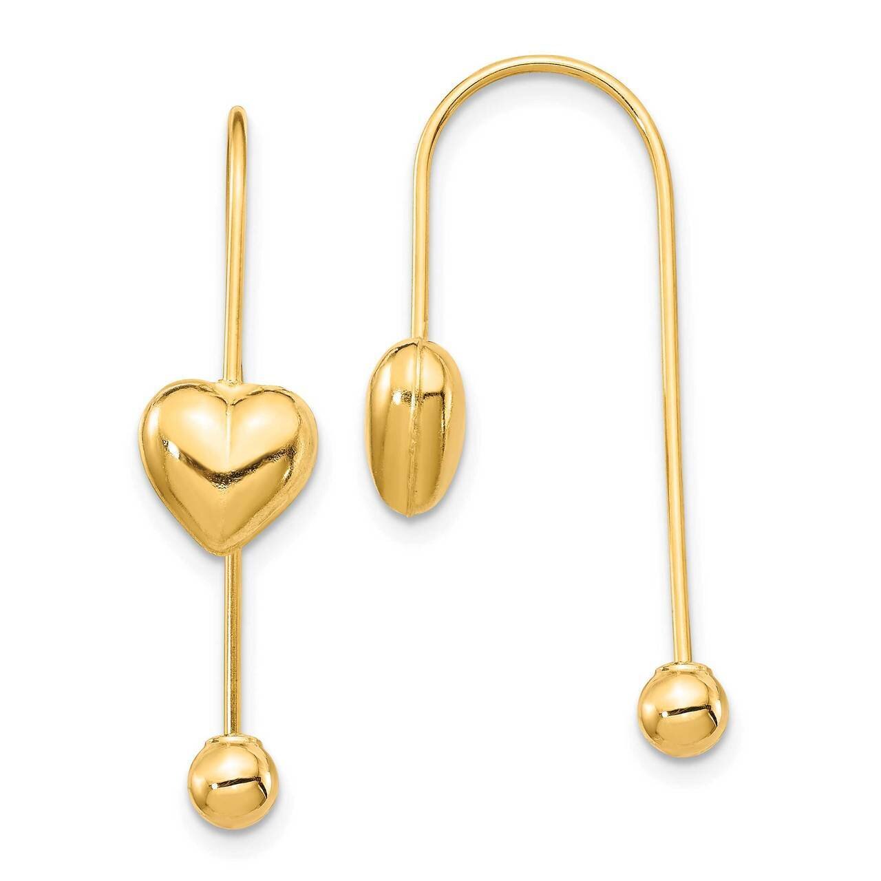 Puffed Heart with Screw End Threader Earrings 14k Gold YE1894